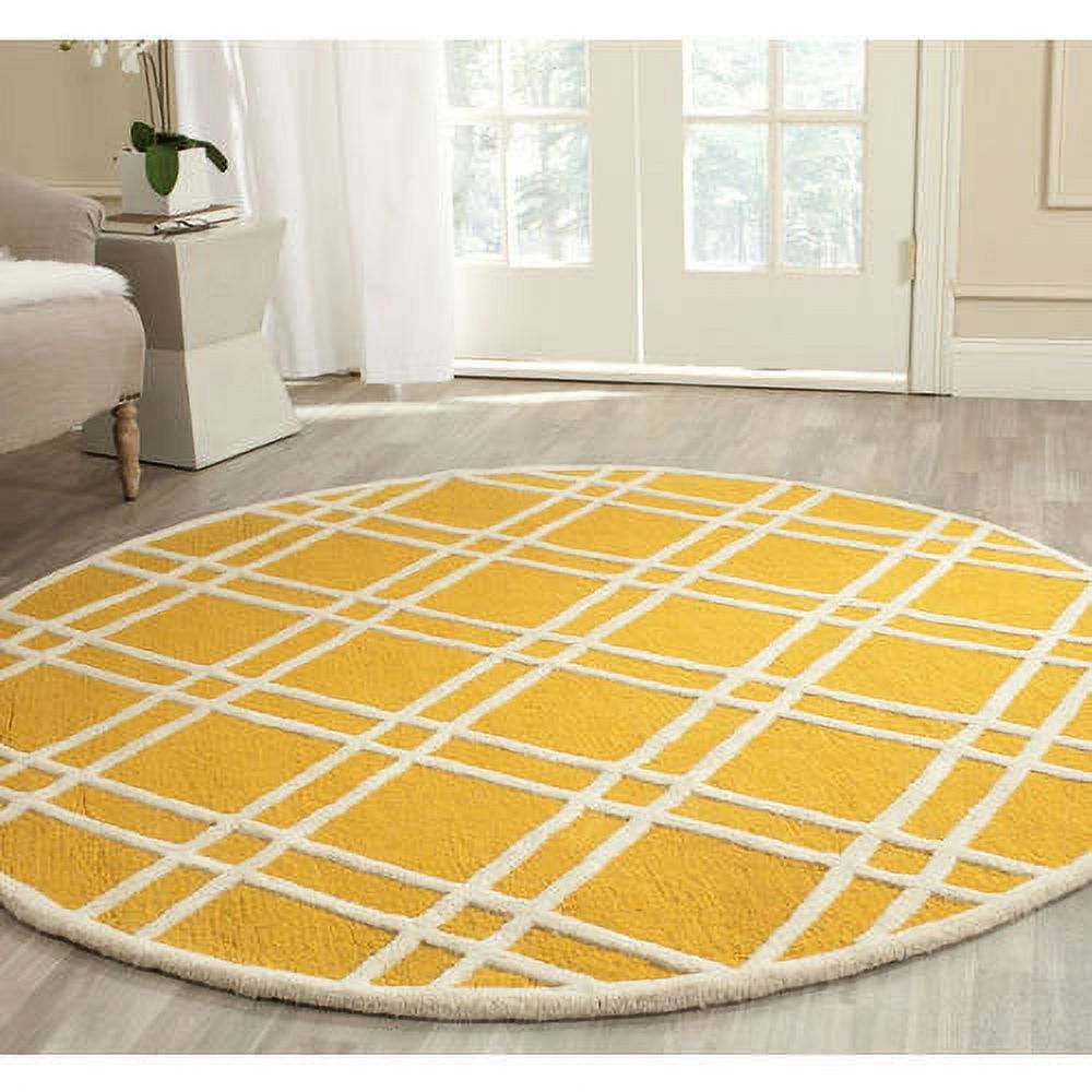 Gold and Ivory Geometric Hand-Tufted Wool Area Rug, 5' x 8'