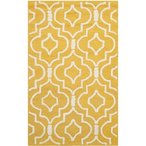 Gold and Ivory Hand-Tufted Wool Area Rug, 4' x 6'