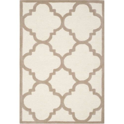 Ivory and Beige Geometric Hand-Tufted Wool Area Rug, 6' x 6'