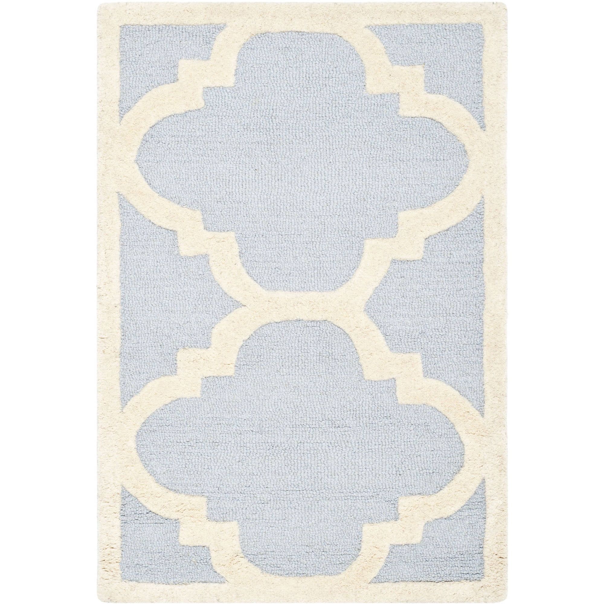 Light Blue and Ivory Geometric Wool Area Rug 2'6" x 4'