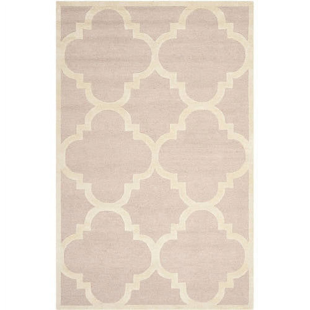 Elegant Light Pink & Ivory Wool 5' x 8' Hand-Tufted Area Rug