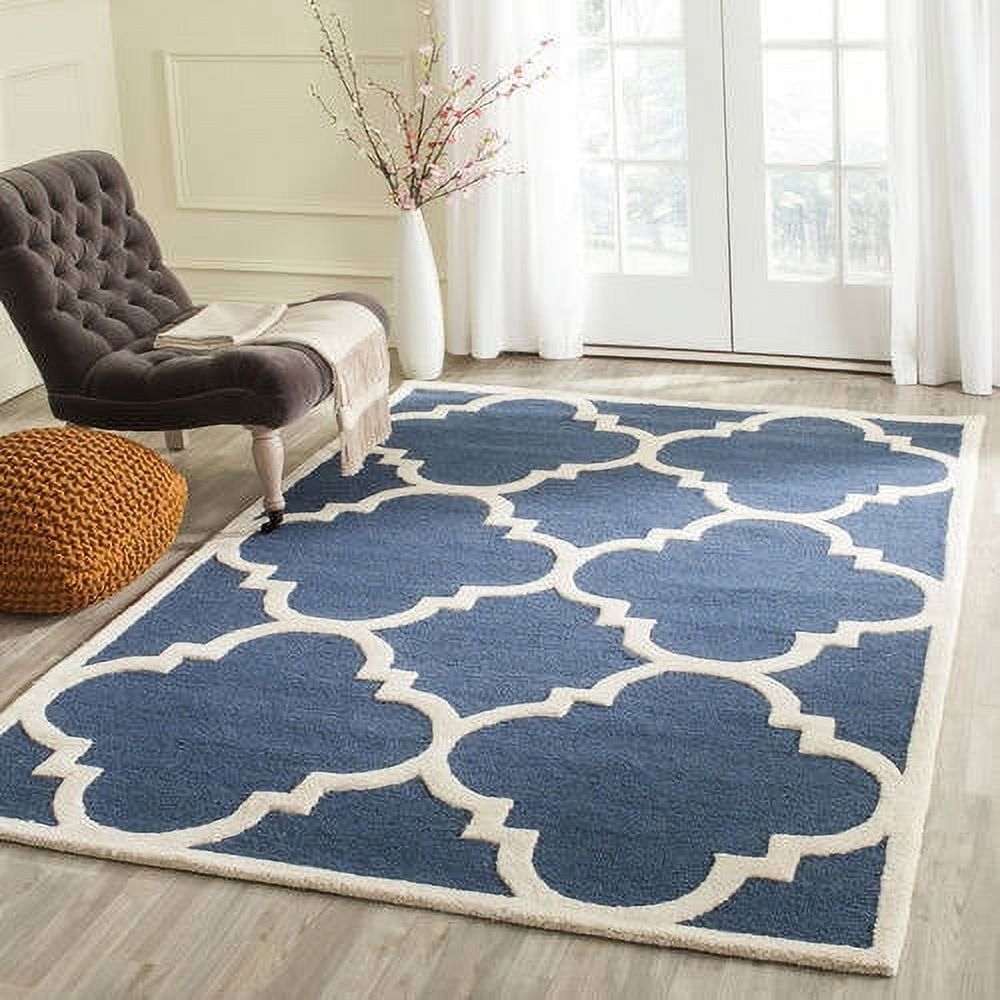 Navy and Ivory Hand-Tufted Wool Square Rug, 10' x 10'