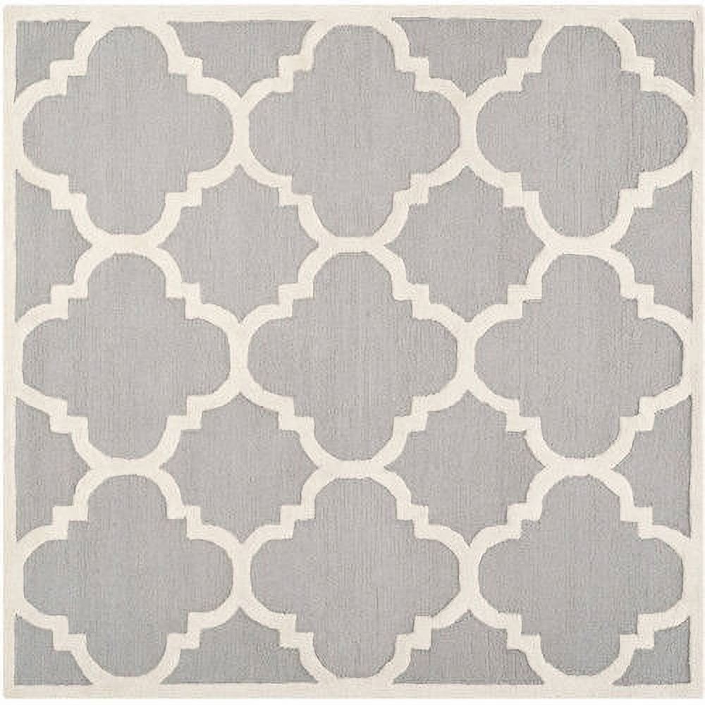 Hand-Tufted Silver & Ivory Wool Round Area Rug, 3' x 5'