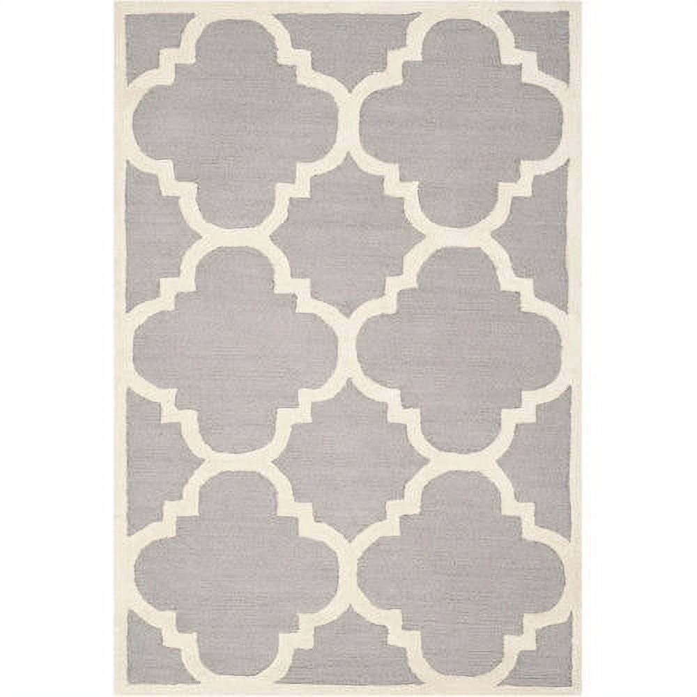 Silver and Ivory Hand-Tufted Wool Geometric Area Rug, 4' x 4'