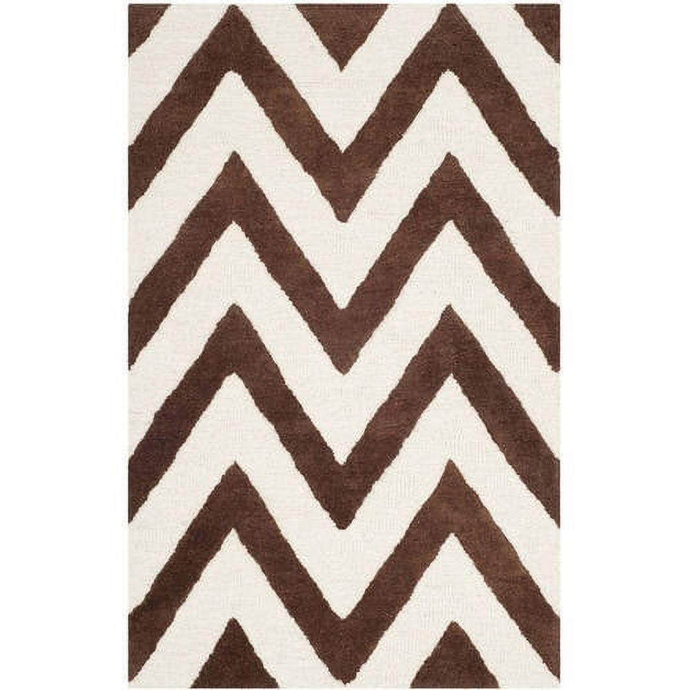 Hand-Tufted Ivory and Dark Brown Wool Rectangular Rug, 2' x 3'