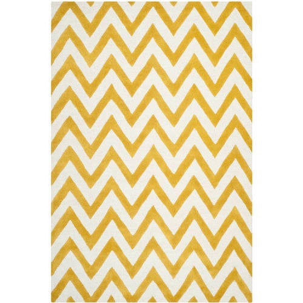 Gold and Ivory Hand-Tufted Wool Zig Zag Area Rug 3' x 5'