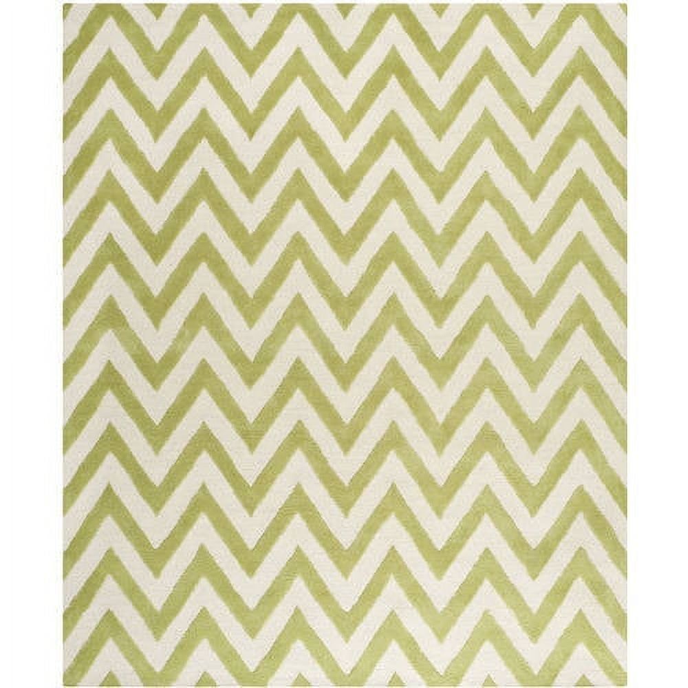 Green and Ivory Hand-Tufted Wool Zig Zag Area Rug, 3' x 5'