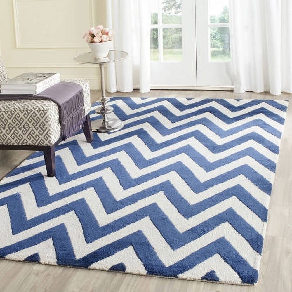 Navy and Ivory Hand-Tufted Wool Rectangular Rug, 3' x 5'