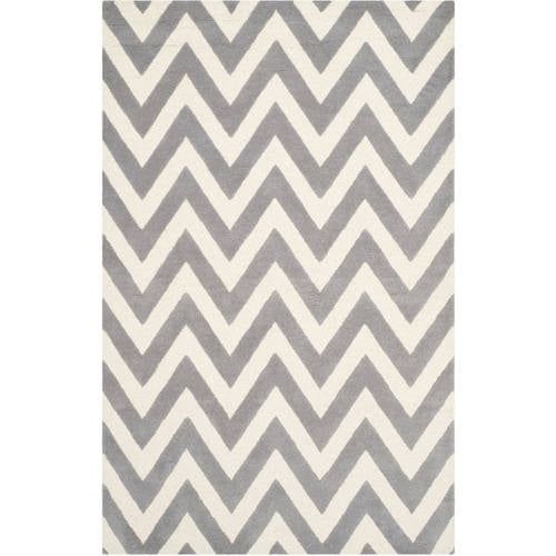 Hand-Tufted Silver & Ivory Wool Area Rug, 5' x 7'