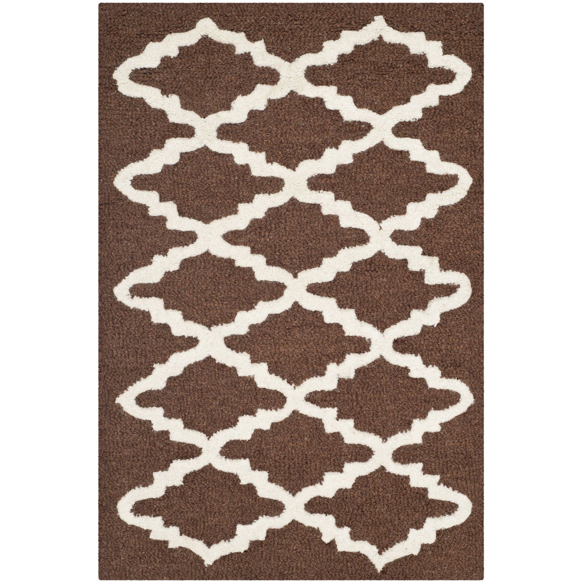 Handmade Cambridge Charm Dark Brown & Ivory Wool Rug, 2' x 3'