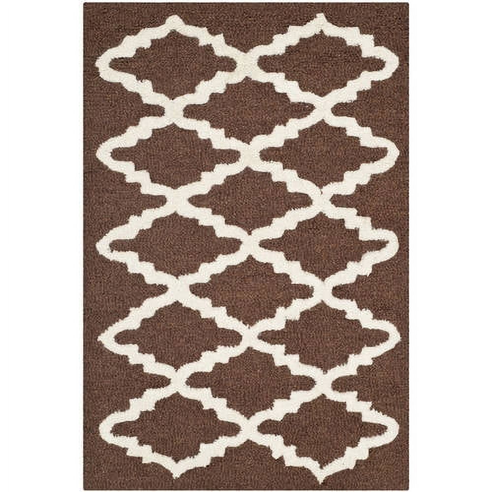 Ivory and Dark Brown Hand-Tufted Wool Area Rug