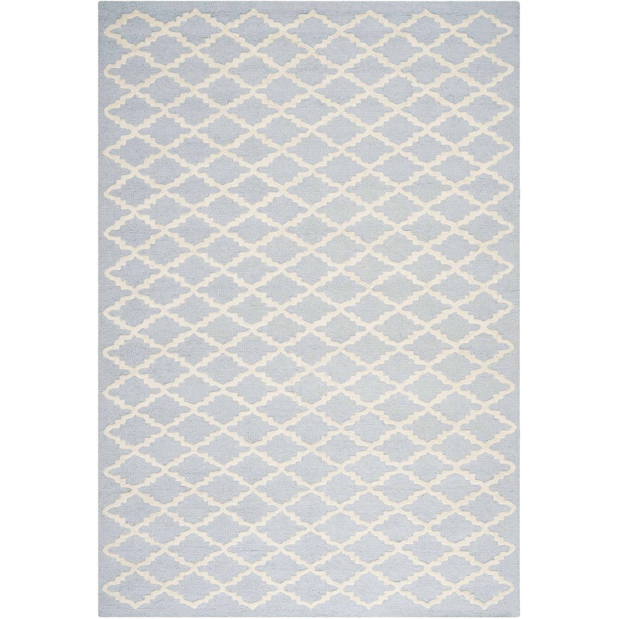 Light Blue and Ivory Hand-Tufted Wool 4' x 6' Area Rug