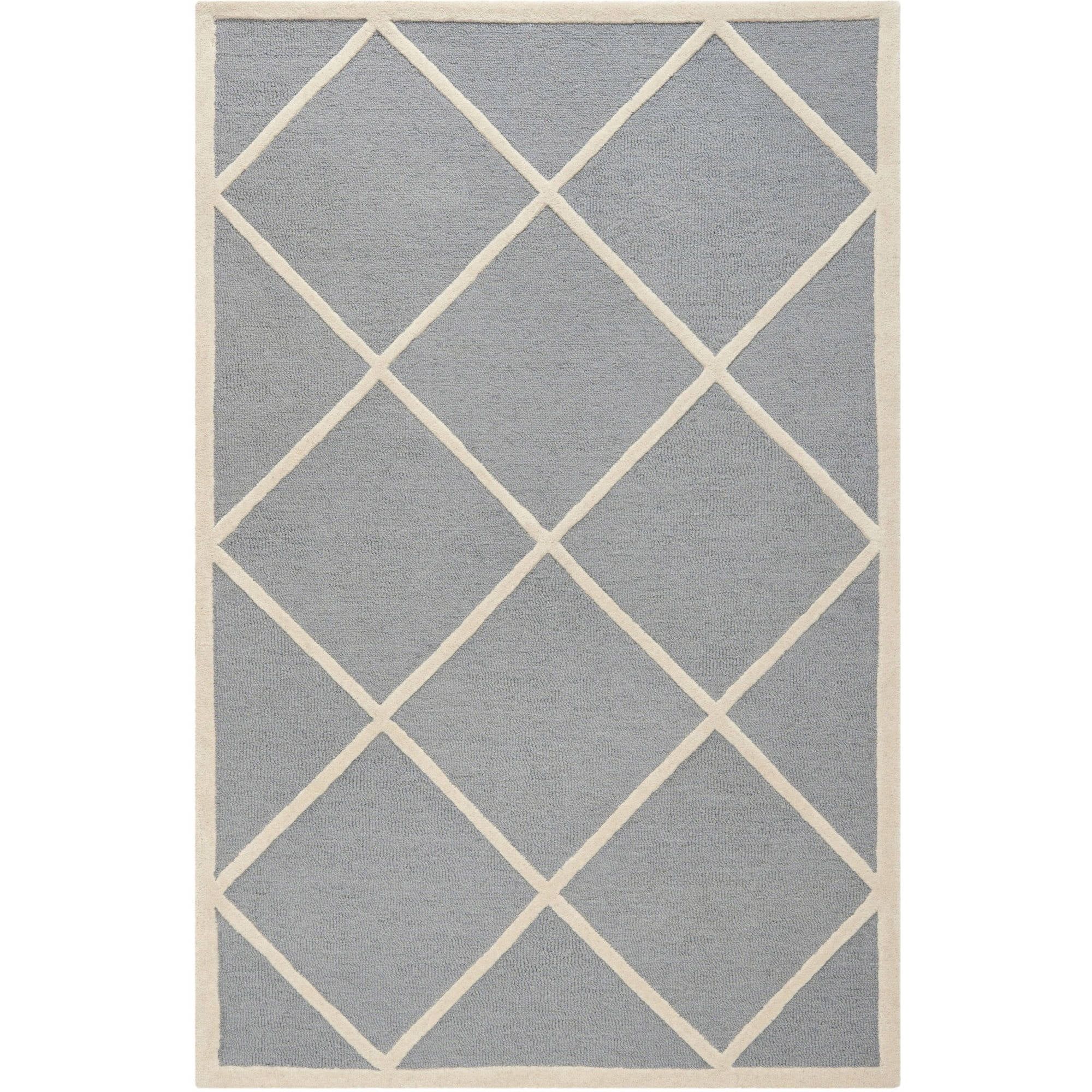 Silver and Ivory Geometric Hand-Tufted Wool Area Rug, 3' x 5'