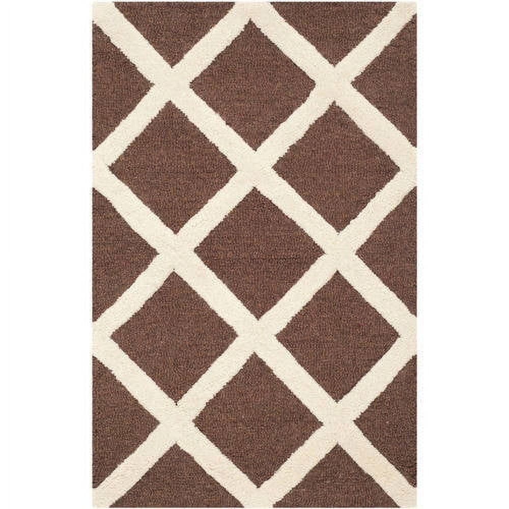 Dark Brown and Ivory Hand-Tufted Wool Area Rug, 4' x 6'