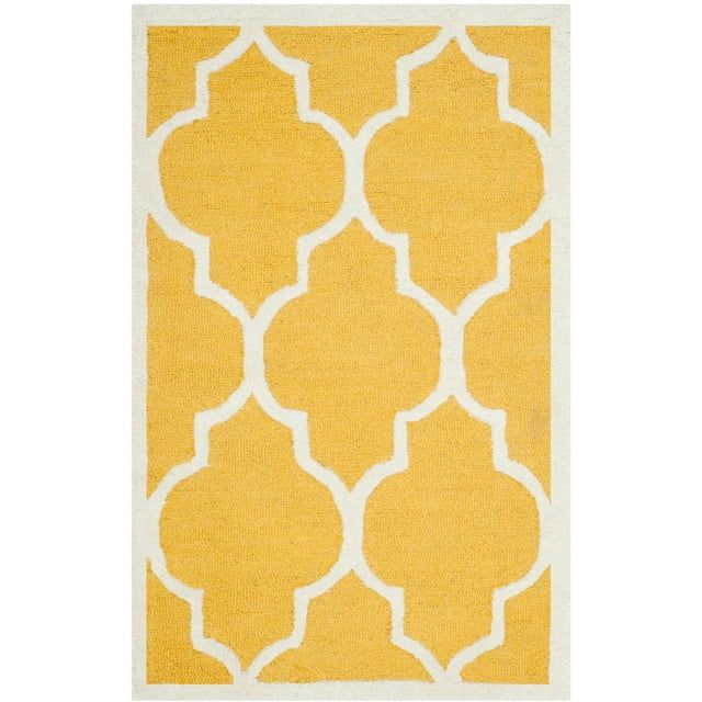 Handmade Gold and Ivory Quatrefoil Wool Accent Rug 2' x 3'