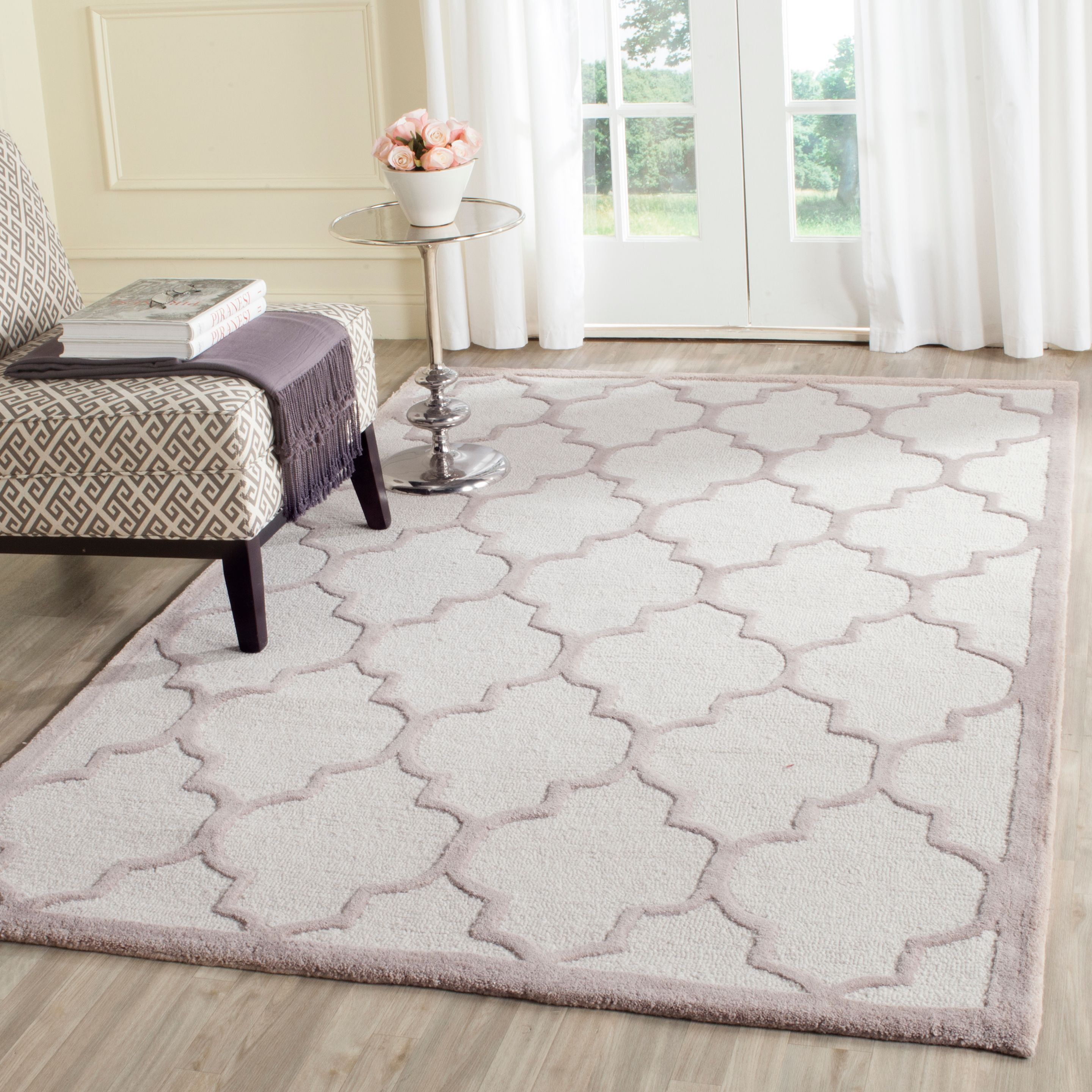 Ivory Beige Hand-Tufted Wool Geometric Area Rug 4' x 6'