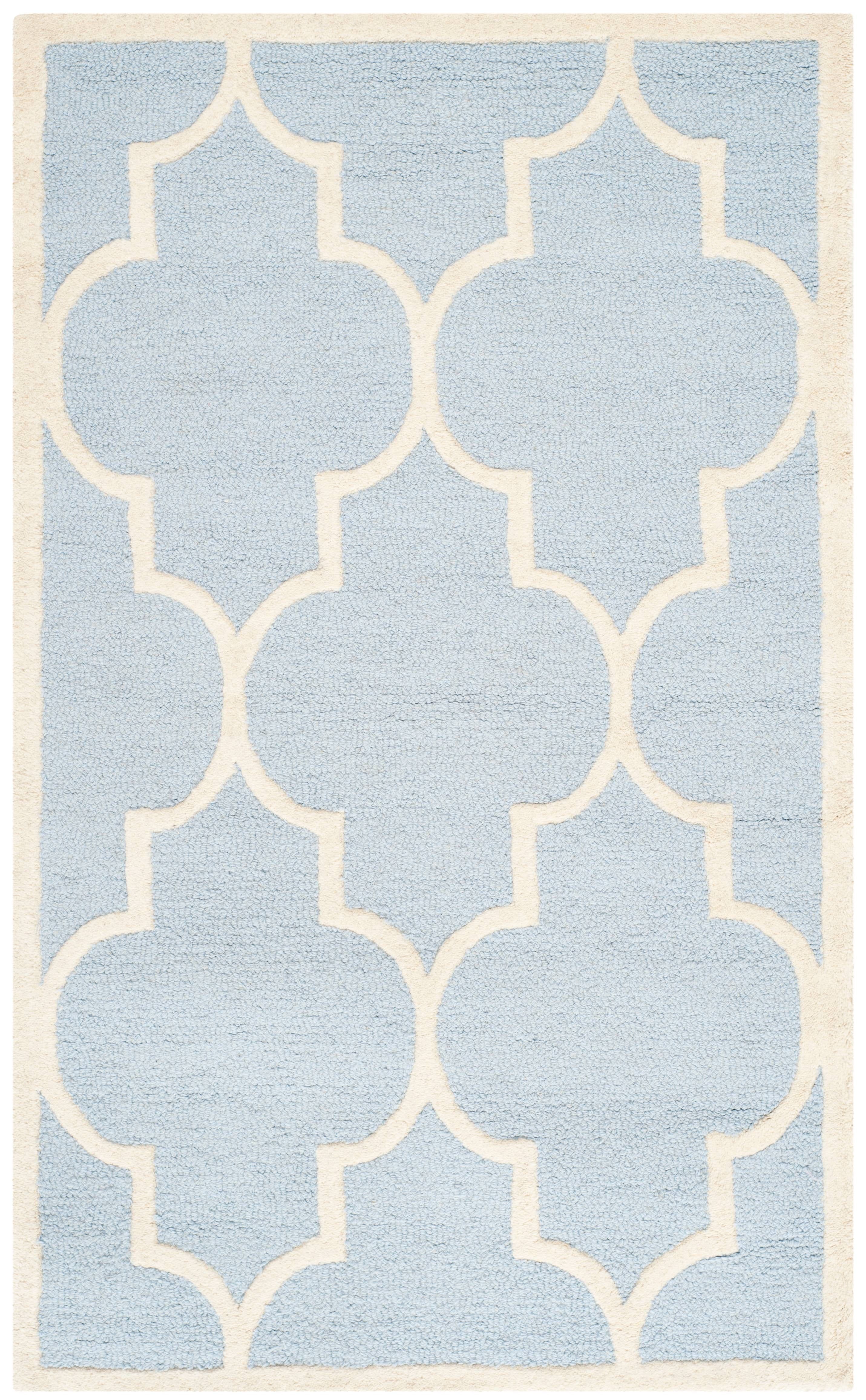 Light Blue and Ivory Hand-Tufted Wool Area Rug, 3' x 5'