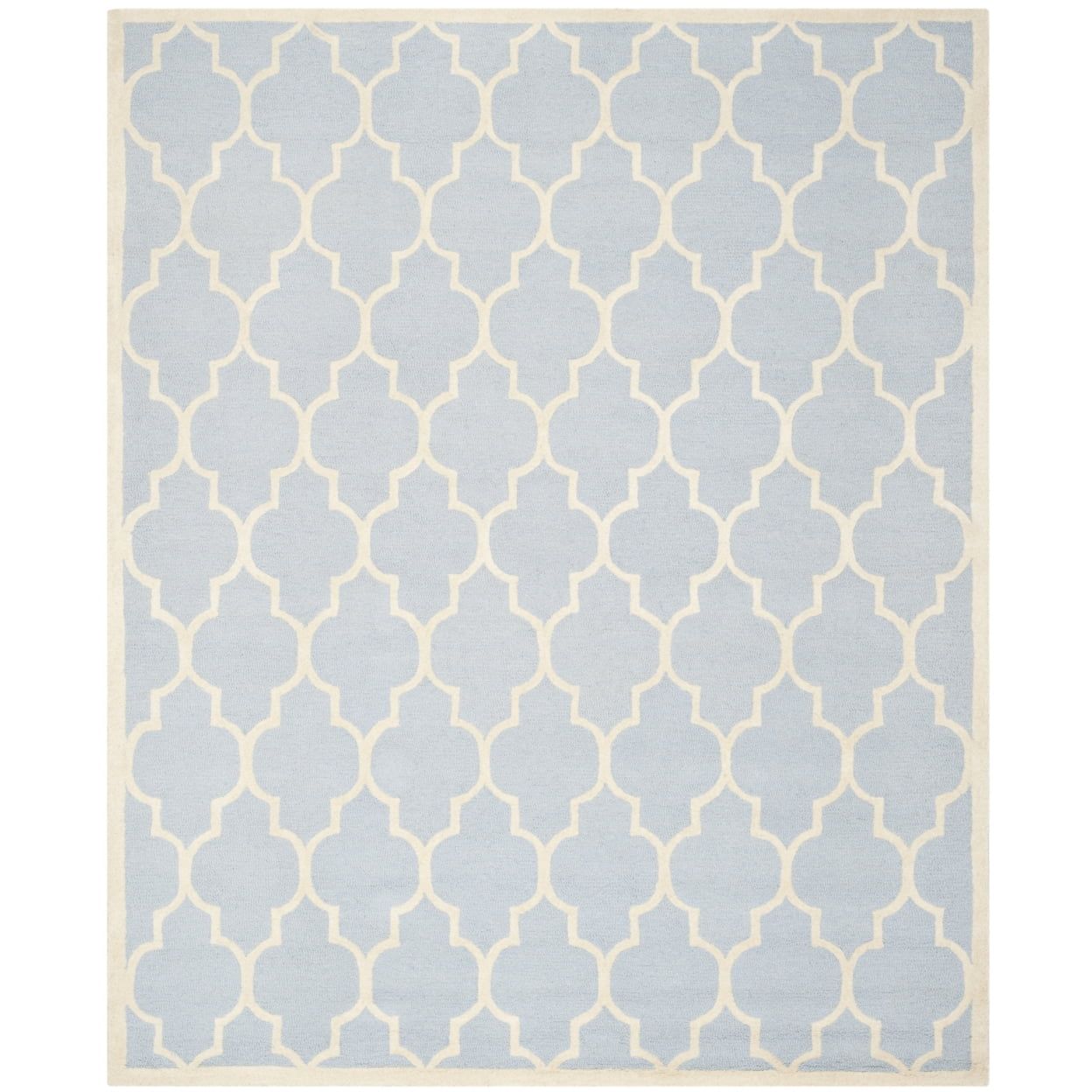 Light Blue and Ivory Tufted Wool Square Area Rug, 6' x 6'