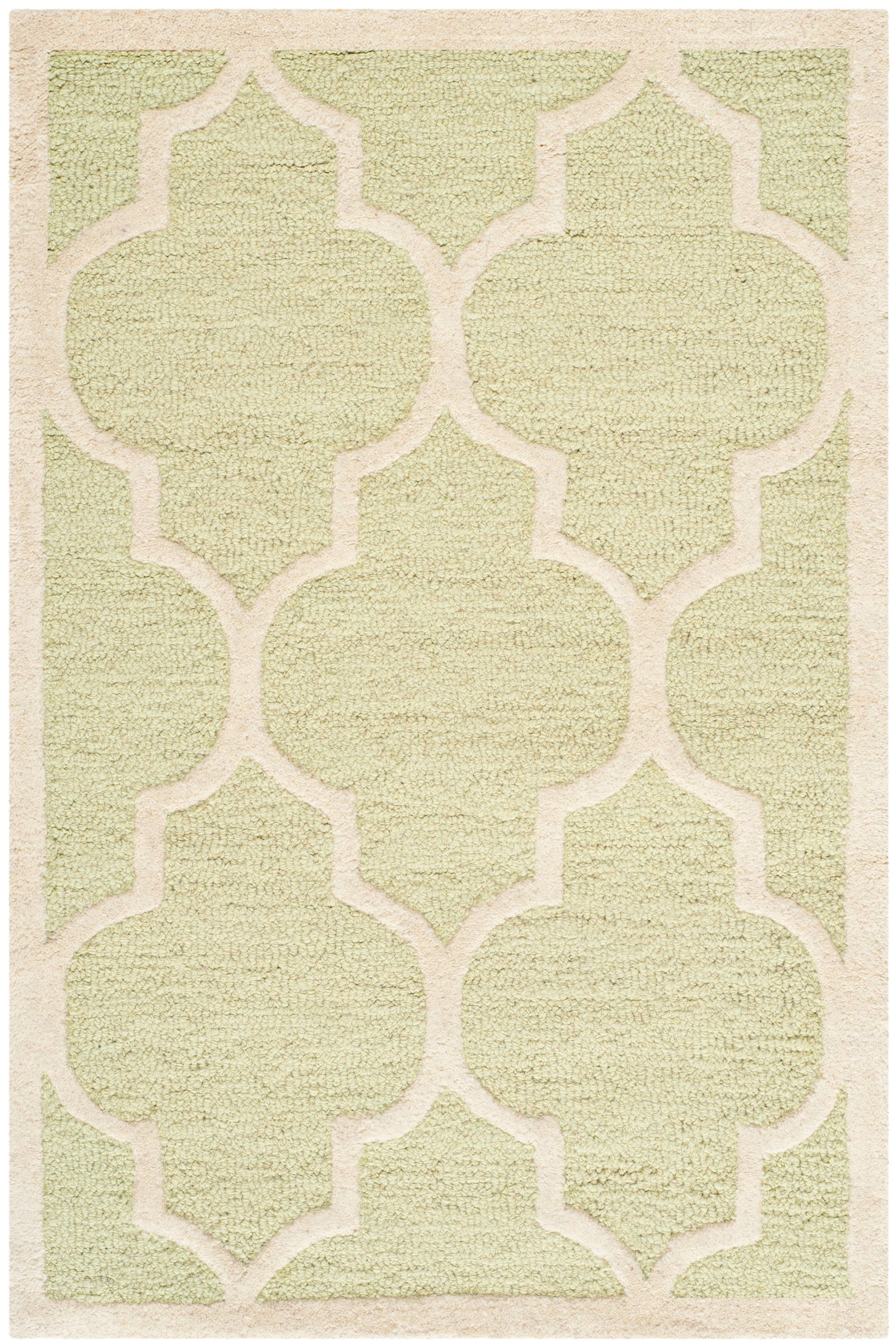 Handmade Light Green Ivory Tufted Wool Area Rug 2'6" x 4'