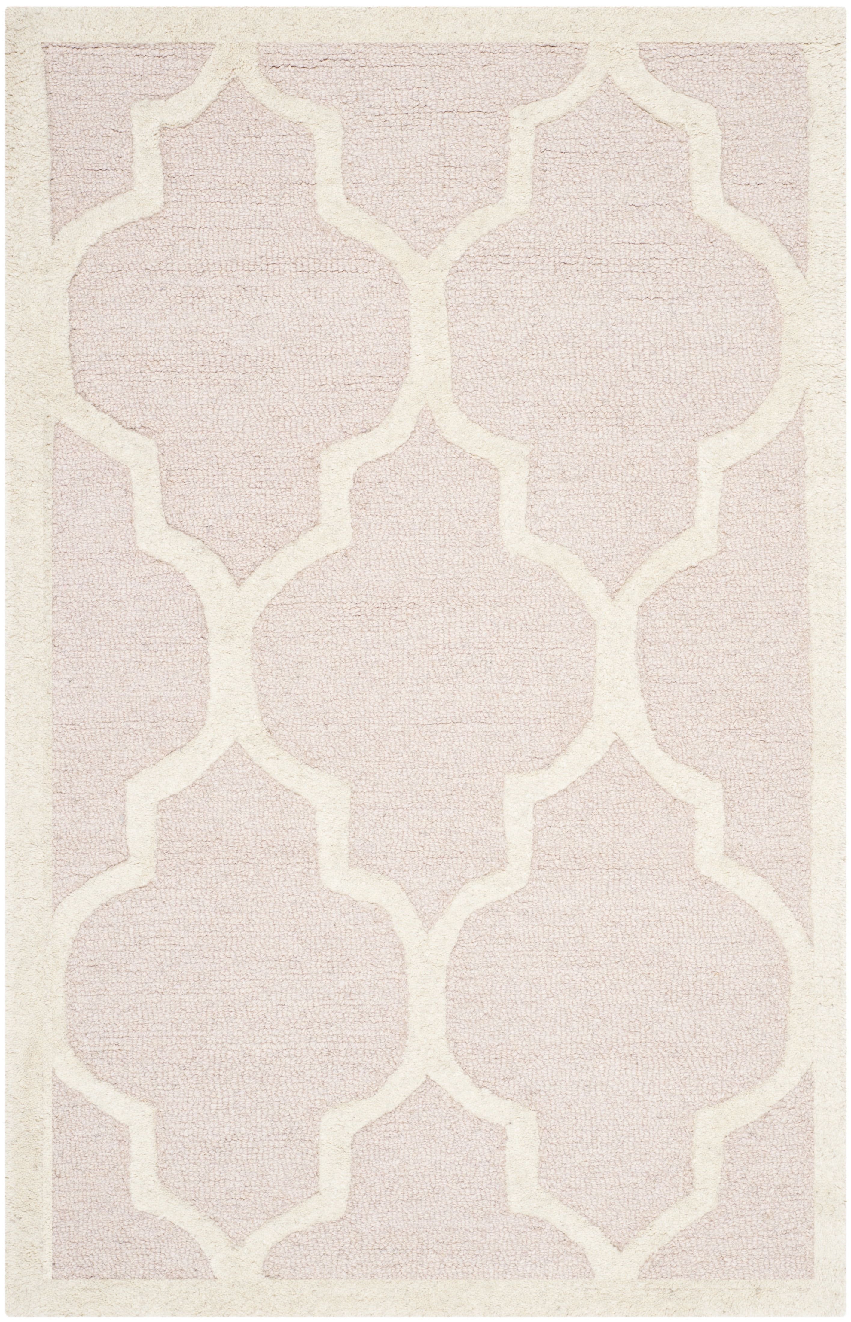 Ivory and Light Pink Handmade Wool Geometric Area Rug