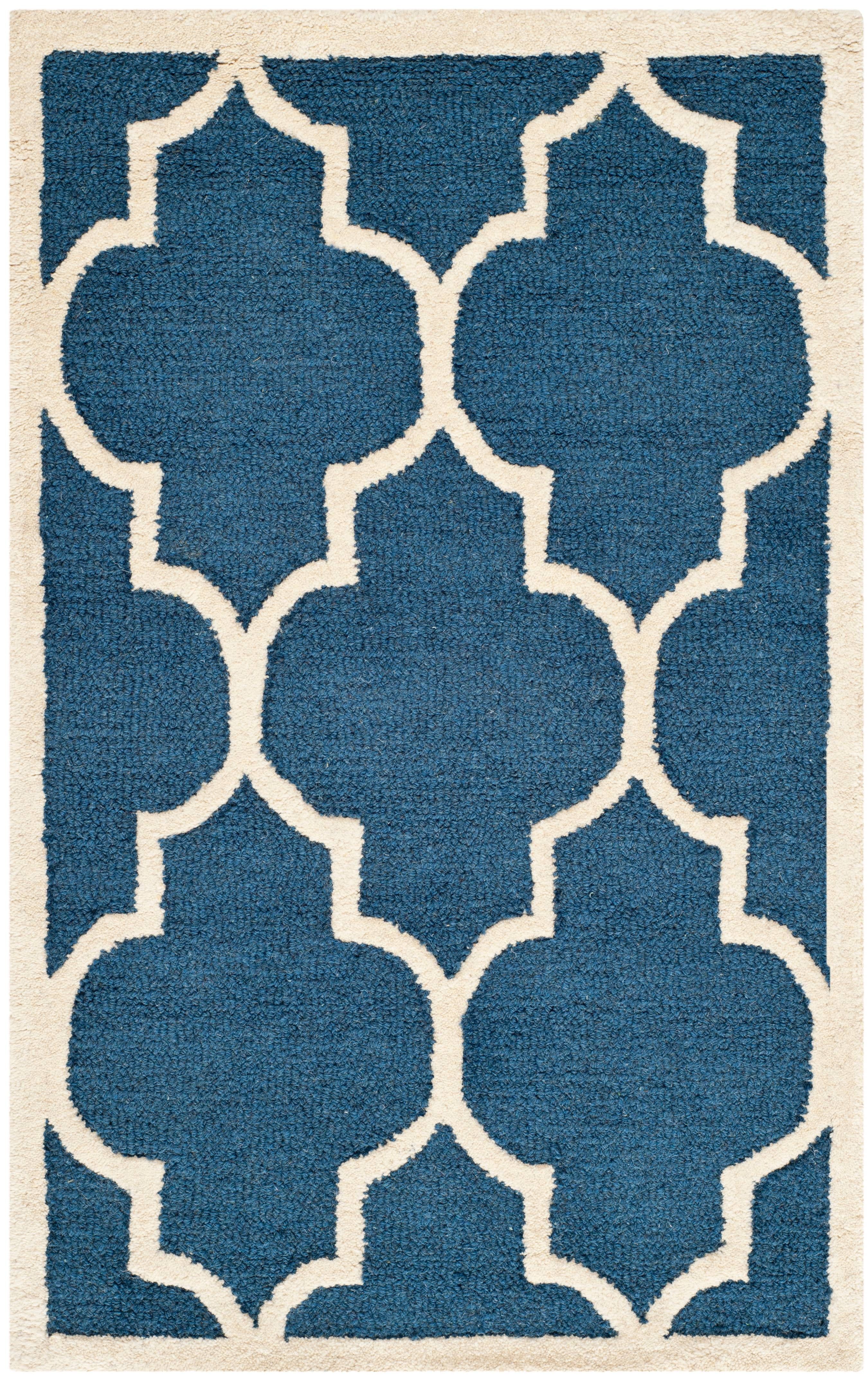 Navy and Ivory Handmade Wool Geometric Area Rug, 2' x 3'