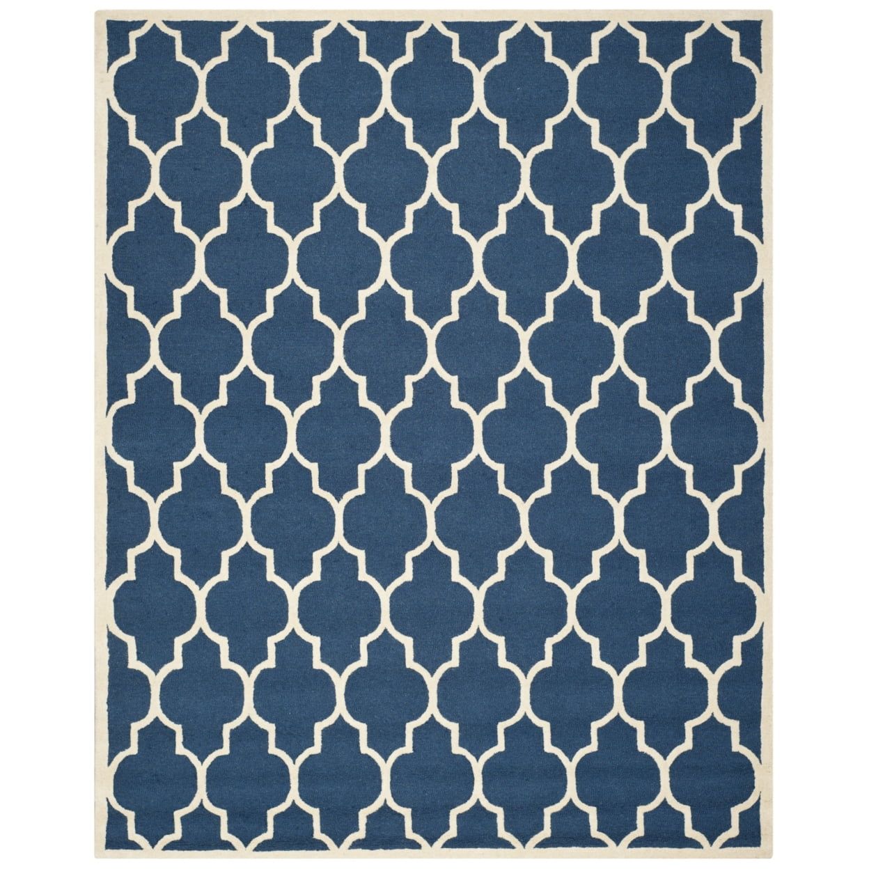 Handmade Navy and Ivory Wool 8' x 10' Moroccan Trellis Area Rug