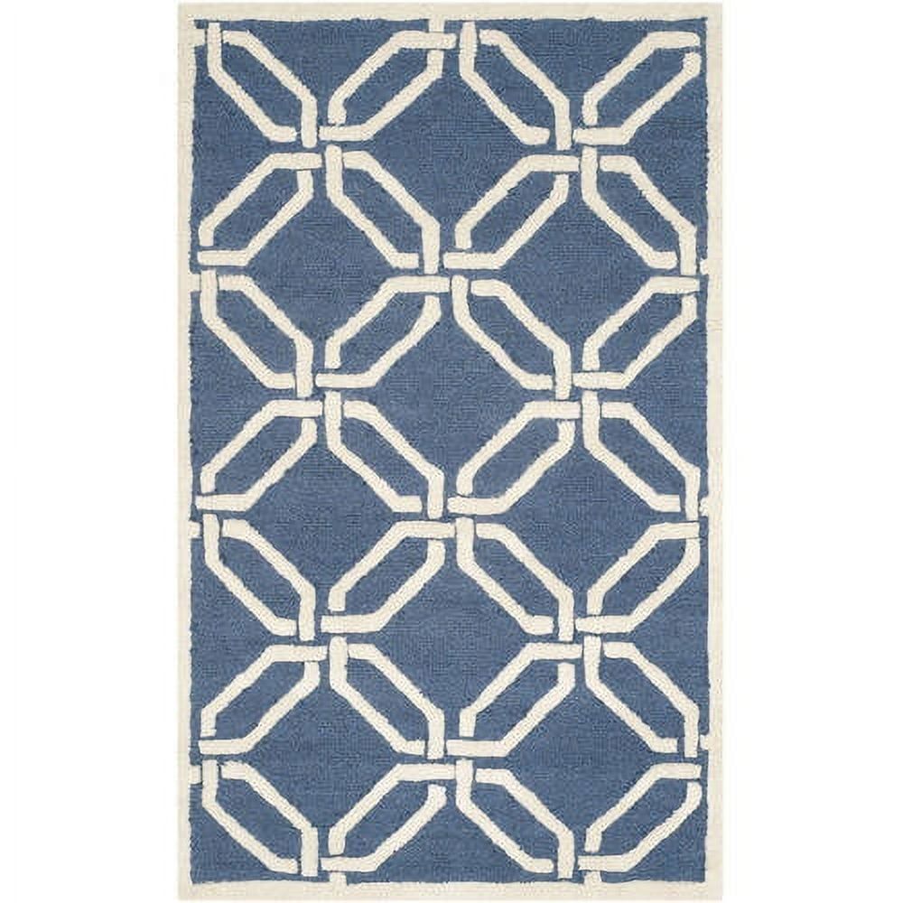 Navy and Ivory Hand-Tufted Wool Area Rug, 2' x 3'