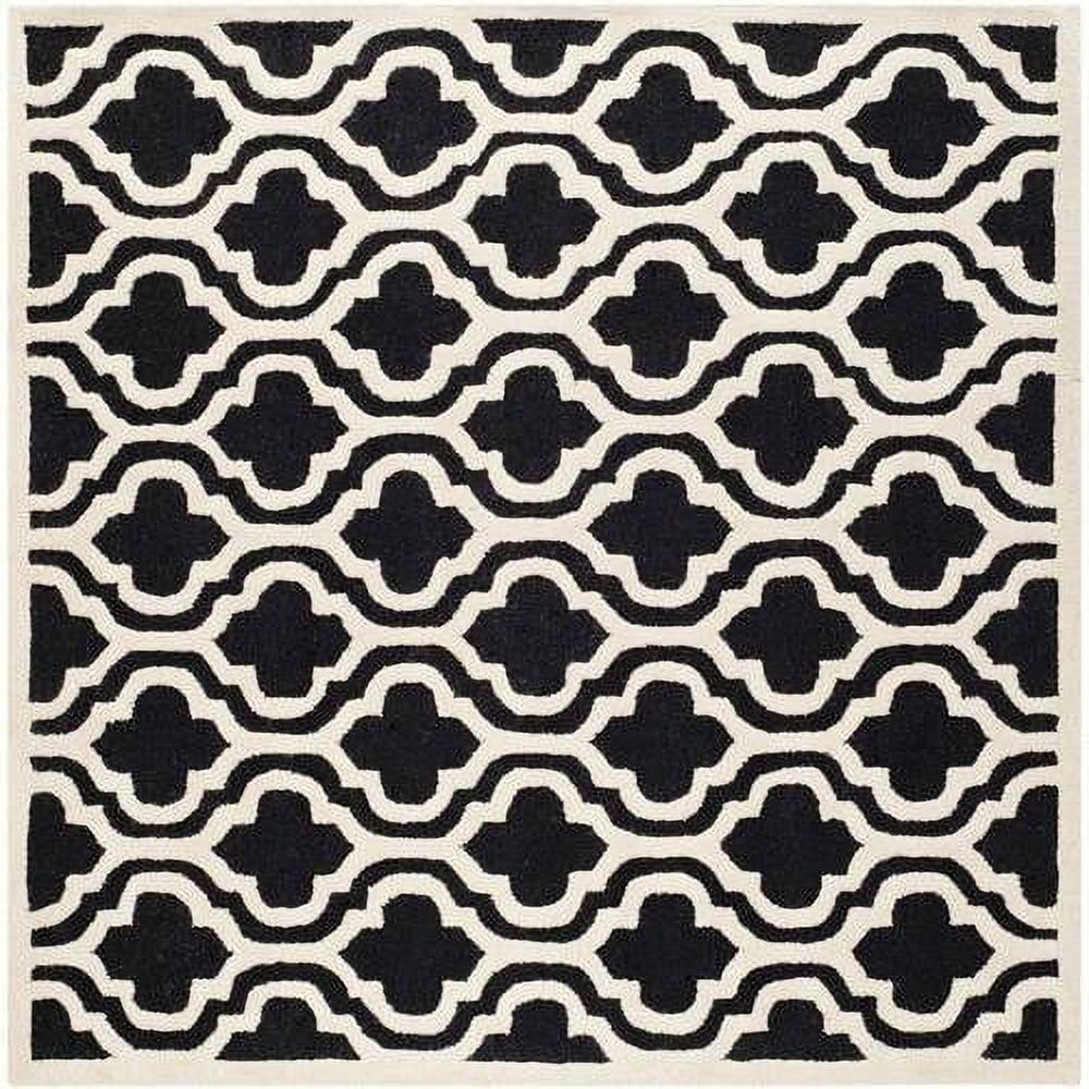 Handmade Black and Ivory Wool Geometric Area Rug, 10' x 10'