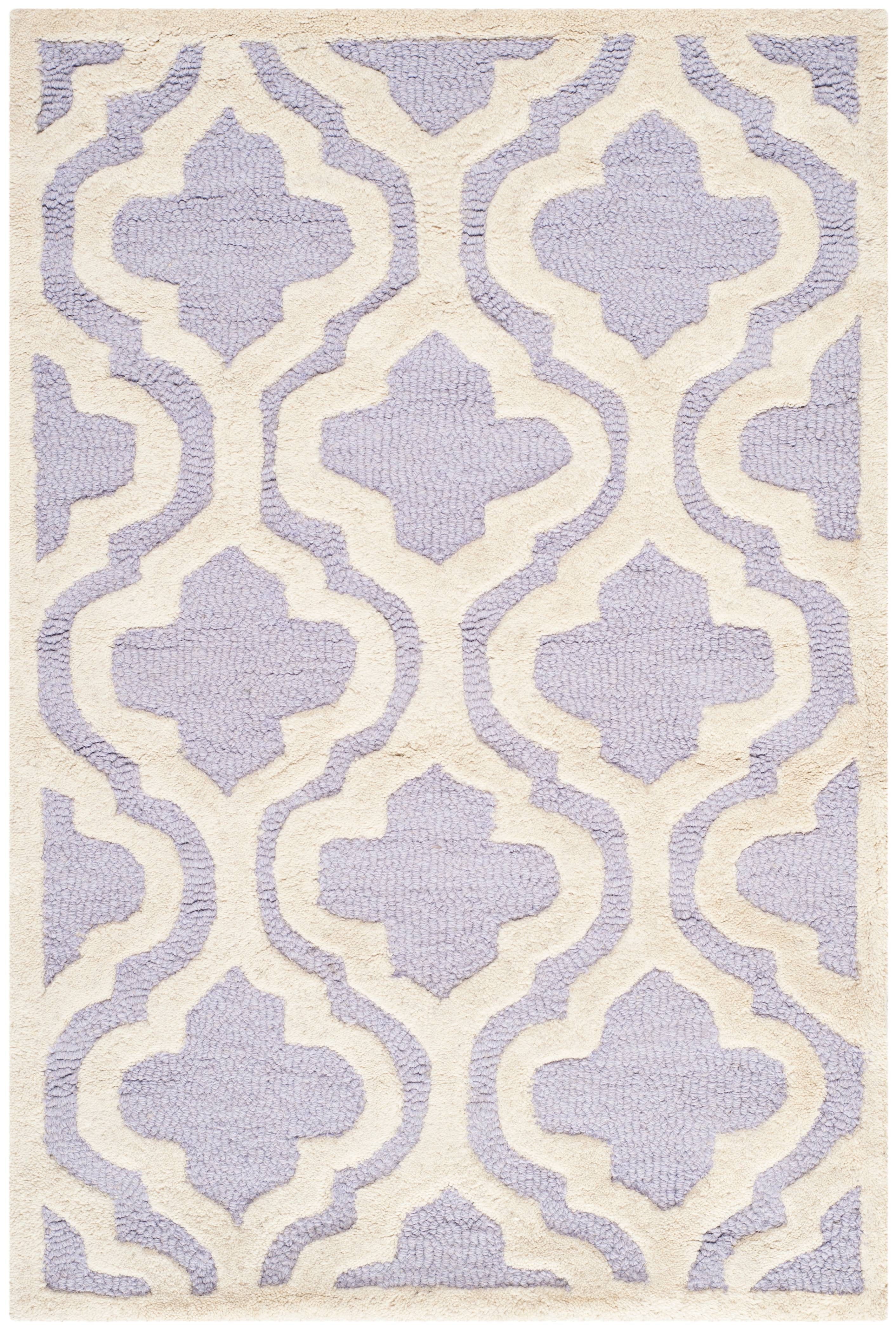 Lavender and Ivory Hand-Tufted Wool Rectangular Rug, 48" x 31.2"