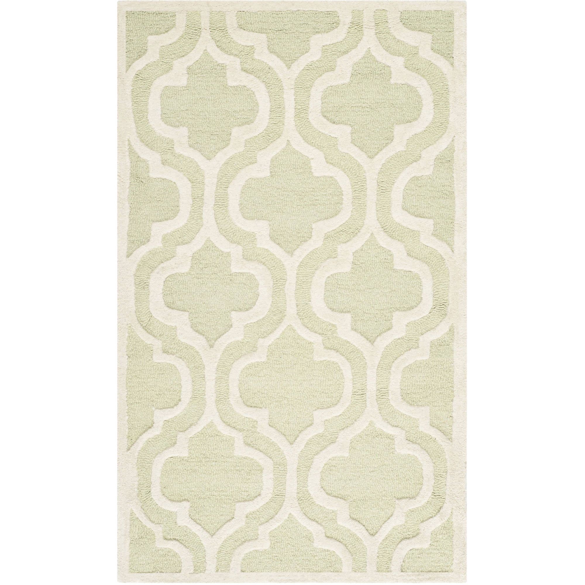 Handmade Light Green and Ivory Tufted Wool Round Rug