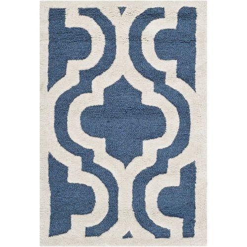 Navy and Ivory Hand-Tufted Wool Geometric Area Rug, 3' x 5'