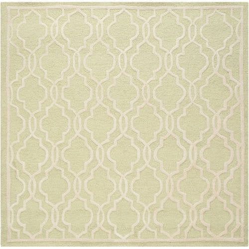 Hand-Tufted Light Green and Ivory Wool Square Rug, 6' x 6'