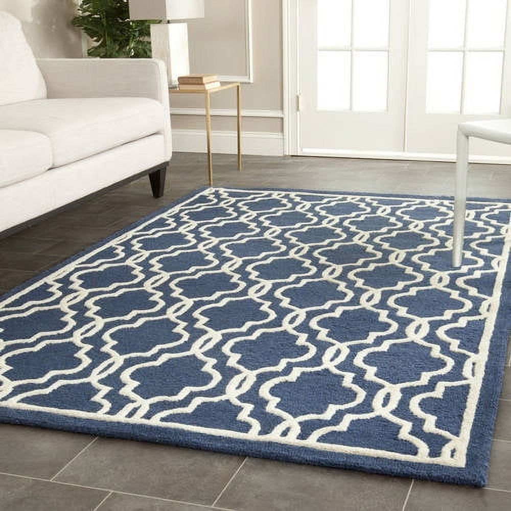 Ivory and Navy Geometric Wool 8' x 10' Area Rug