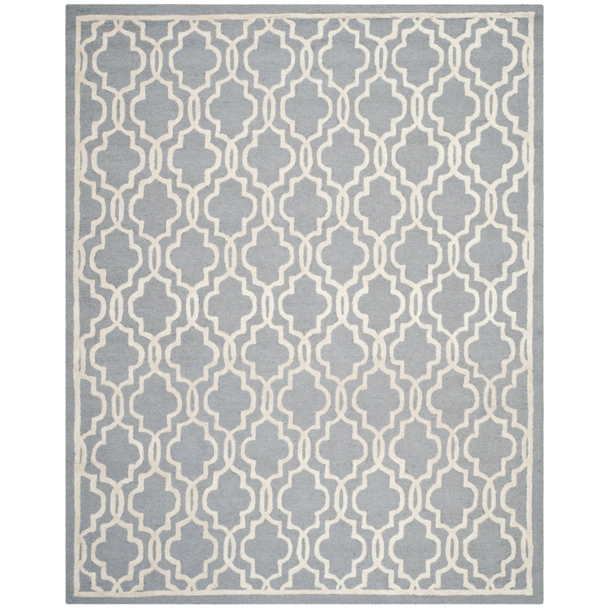 Hand-Tufted Silver & Ivory Geometric Square Wool Rug, 10' x 10'