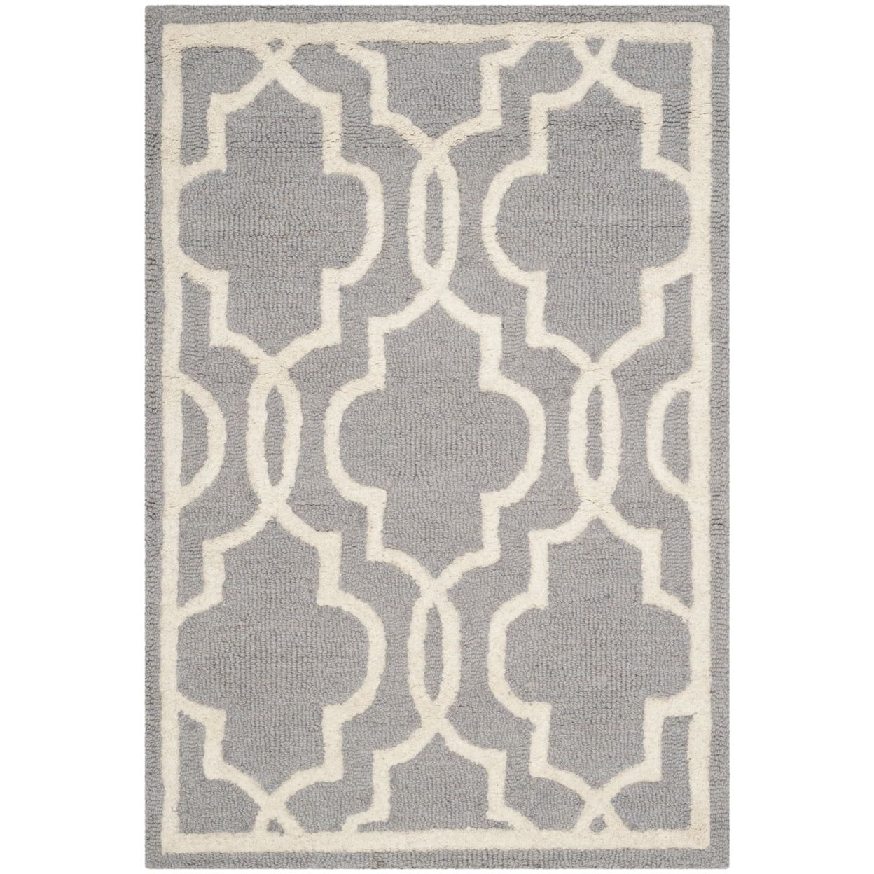 Silver and Ivory Geometric Wool 3' x 5' Area Rug