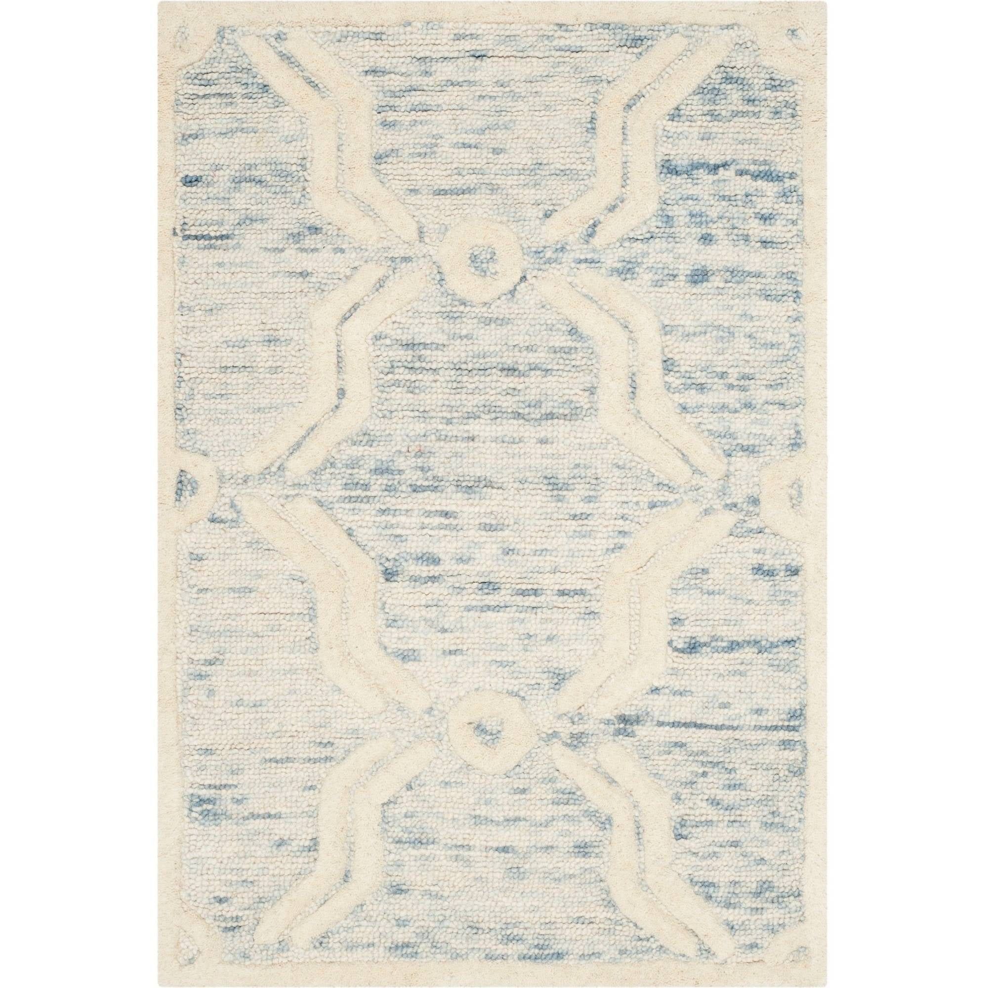 Handmade Light Blue and Ivory Wool Rectangular Area Rug, 2' x 3'