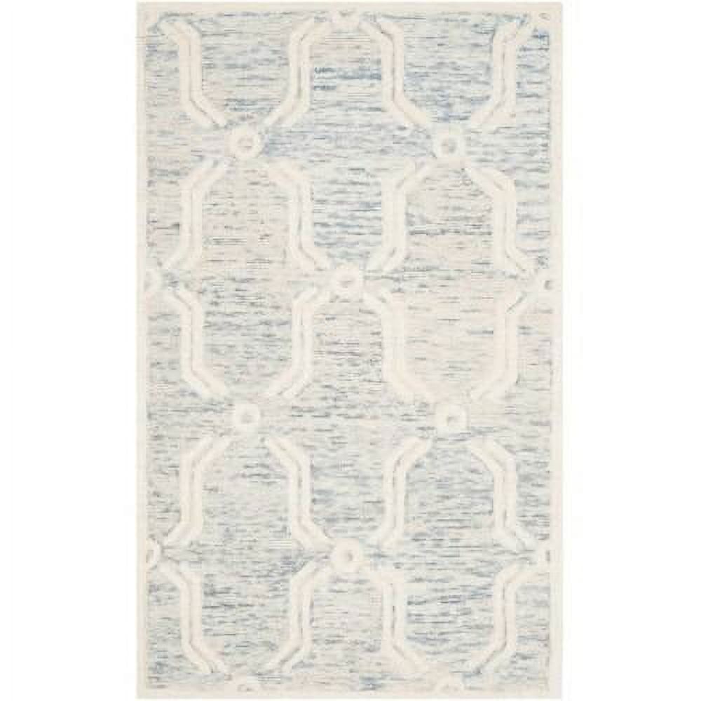 Elegant Hand-Tufted Wool Round Area Rug in Light Blue & Ivory, 8' x 10'