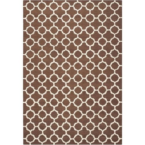 Ivory and Dark Brown Geometric Hand-Tufted Wool Rug, 6' x 9'