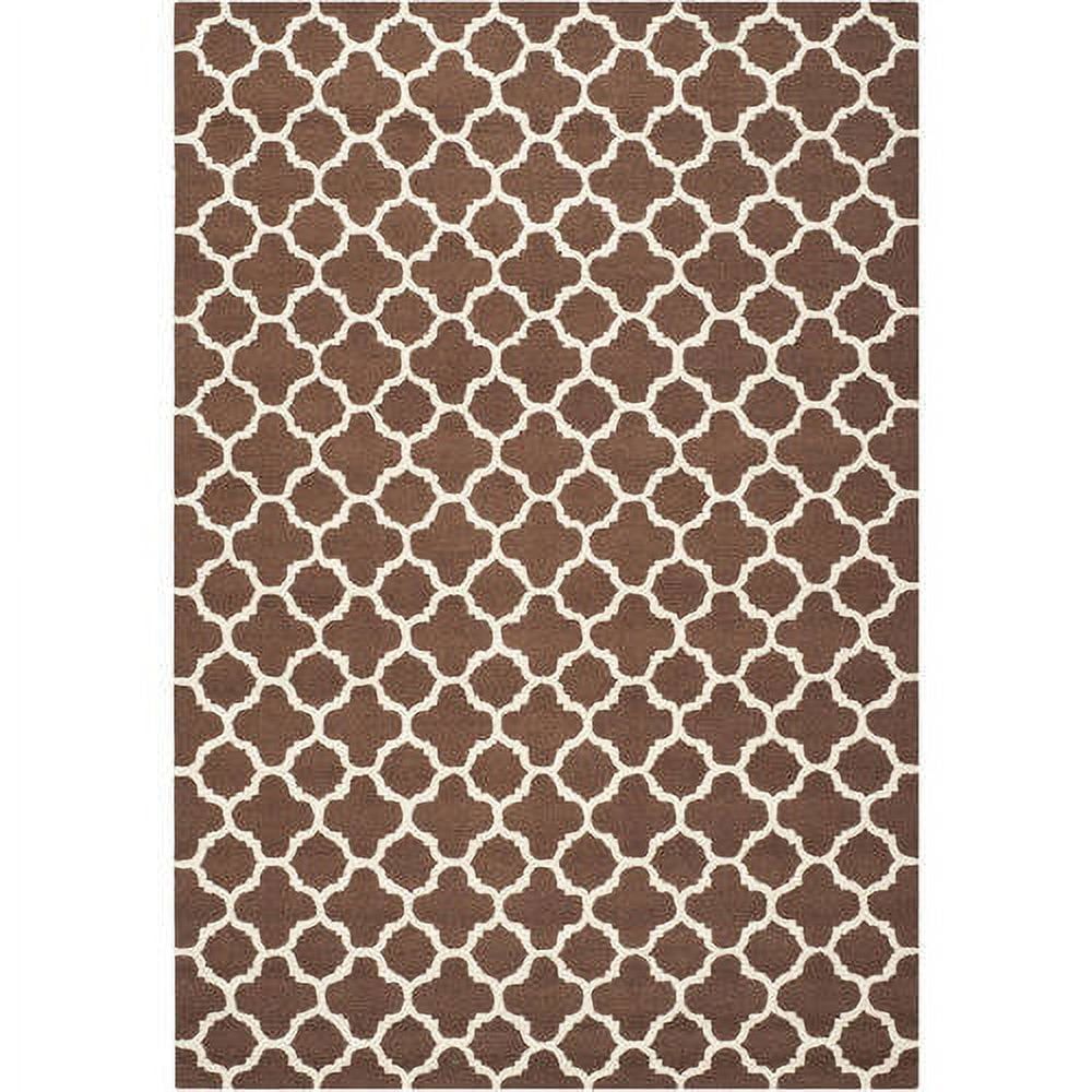 Ivory and Dark Brown Geometric Wool Area Rug, 8' x 10'