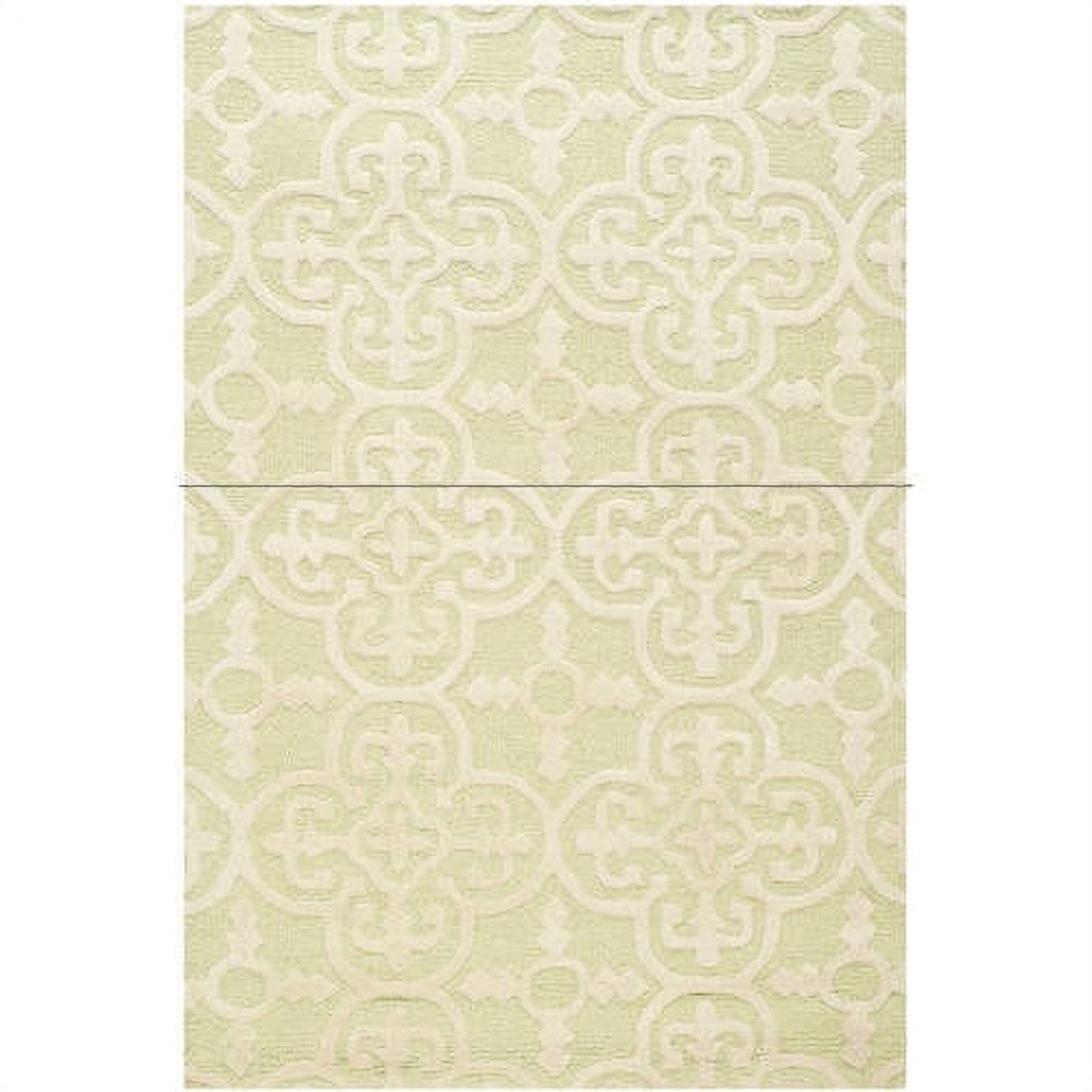 Light Green and Ivory Hand-Tufted Wool Geometric Rug, 8' x 10'