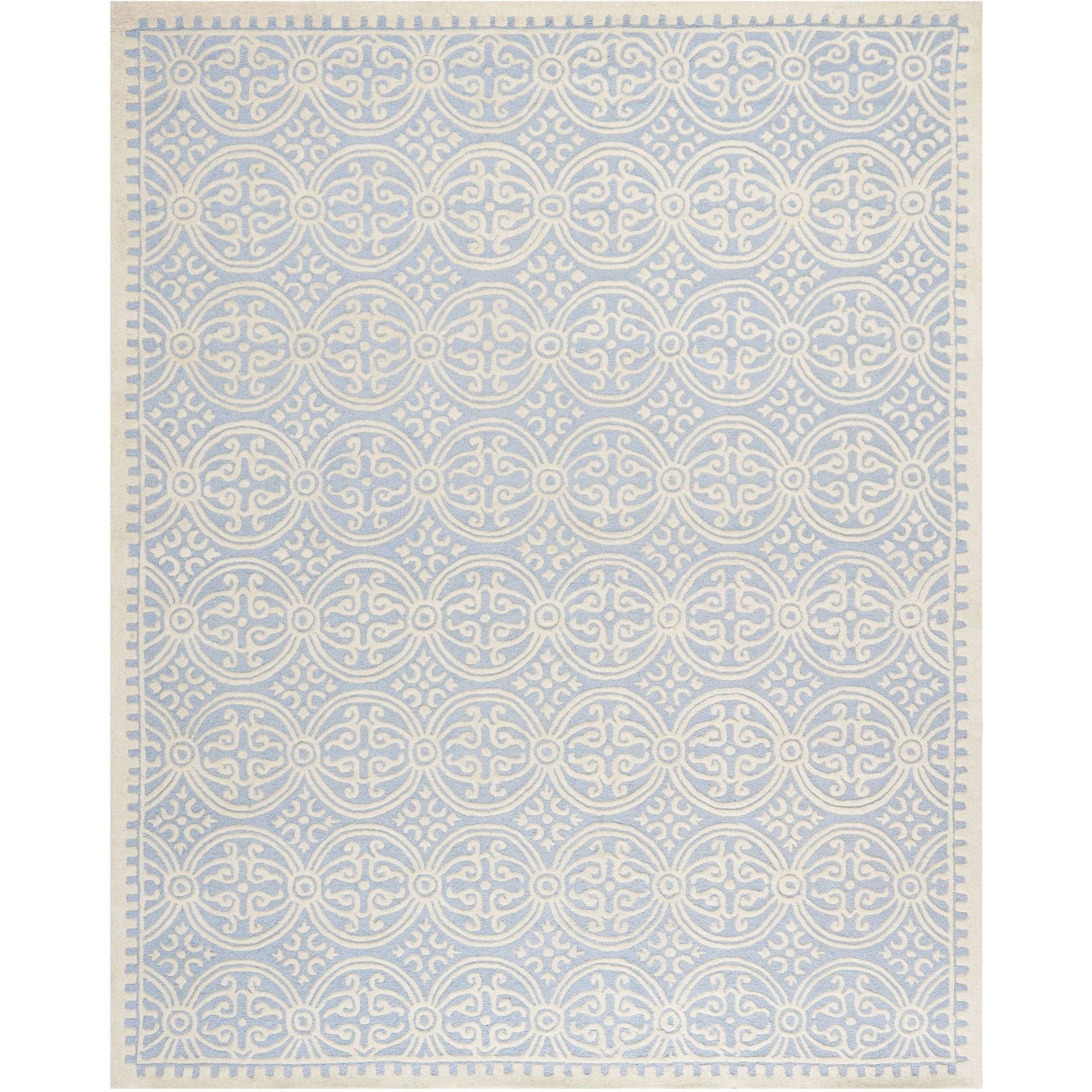 Hand-Tufted Cambridge Elegance Light Blue Wool Rectangular Rug