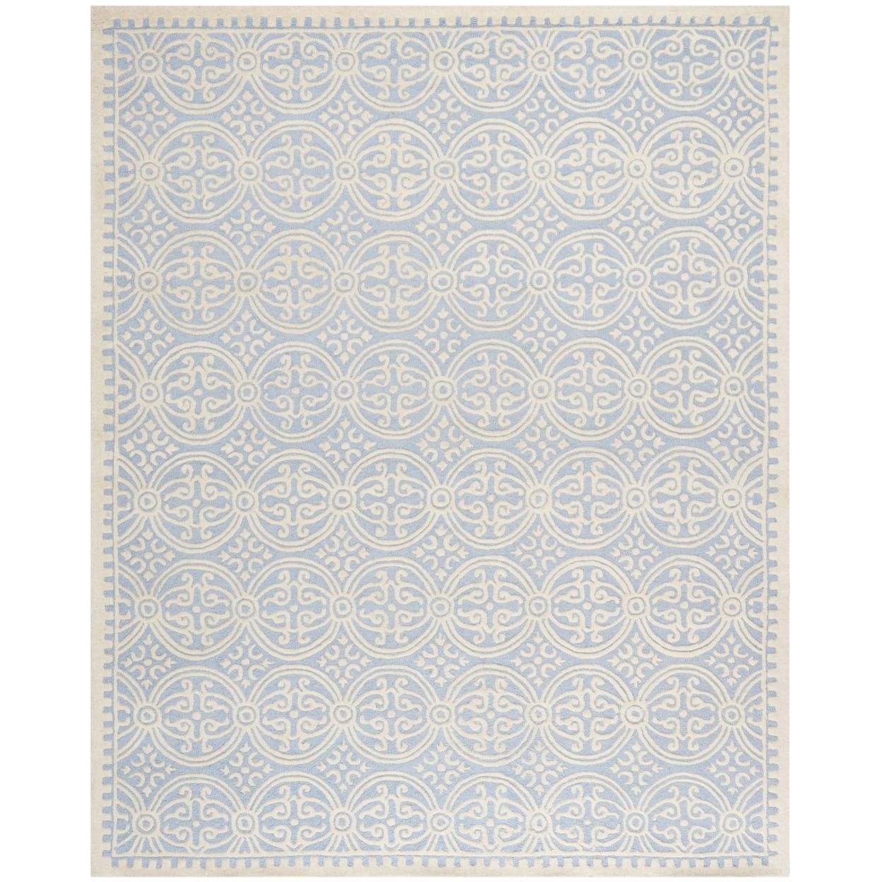 Handmade Light Blue Wool and Cotton Tufted Rectangular Rug