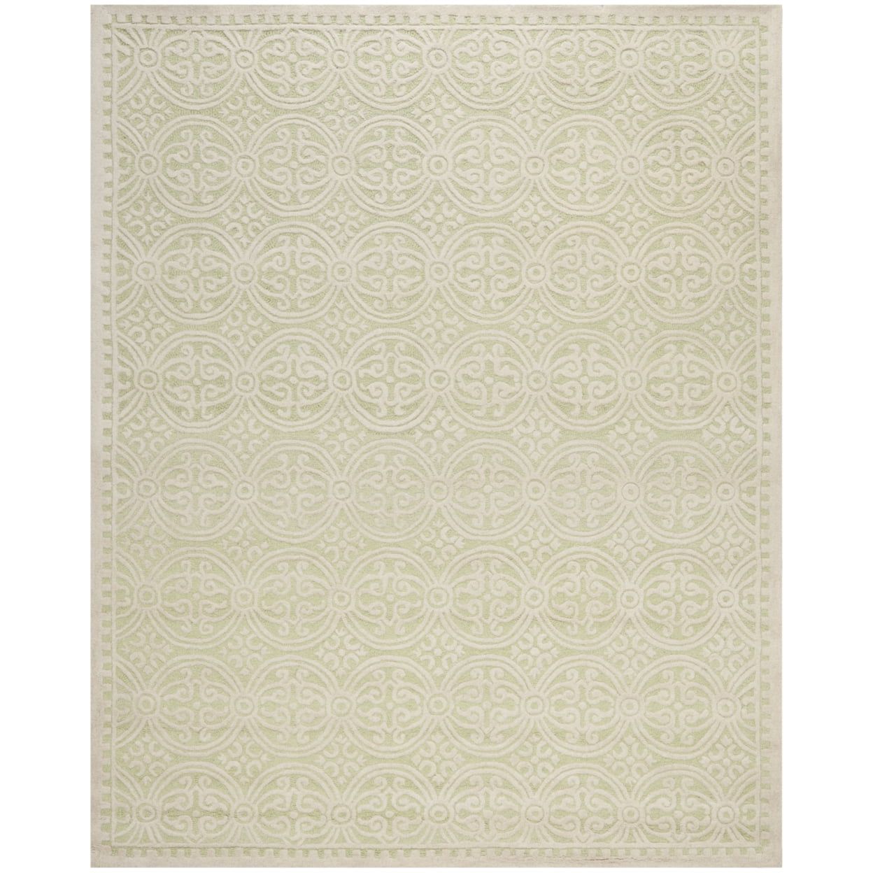 Ivory and Light Green Geometric Tufted Wool Area Rug, 8' x 10'