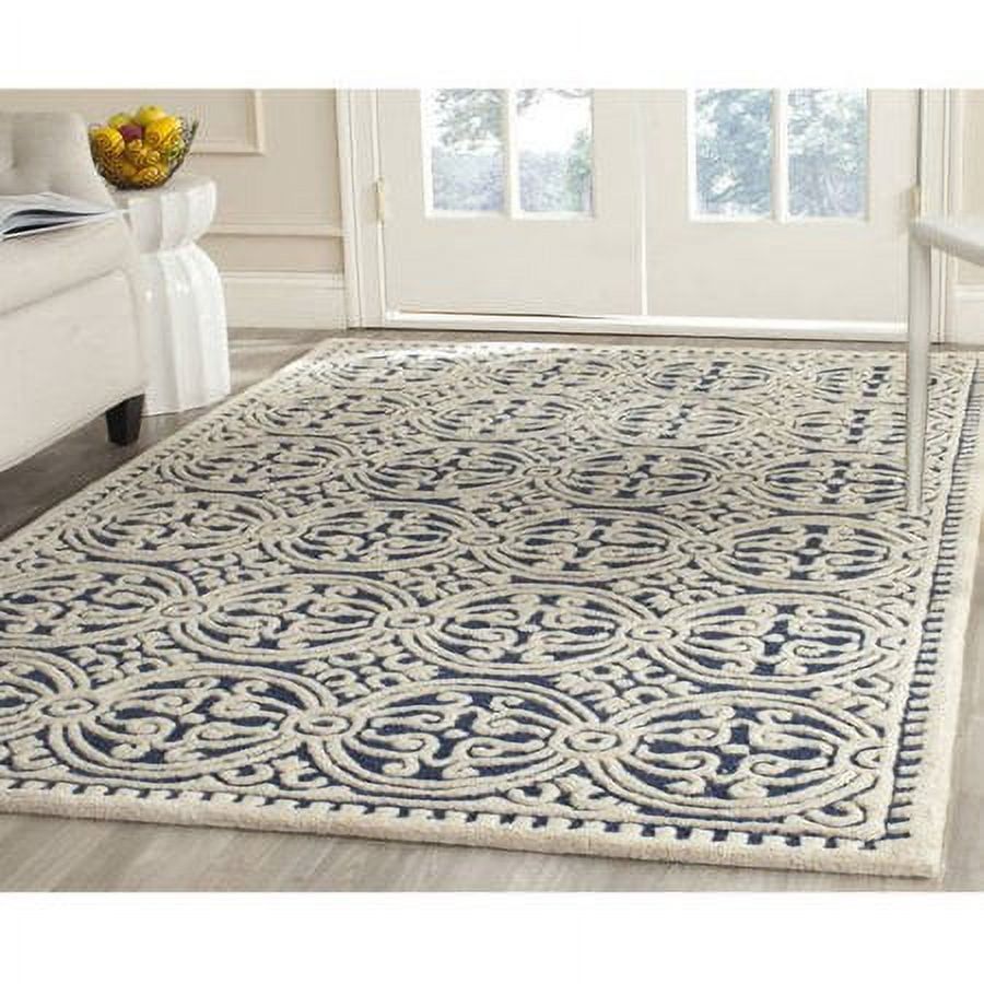 Navy Blue and Ivory Geometric Wool 10' x 10' Square Rug