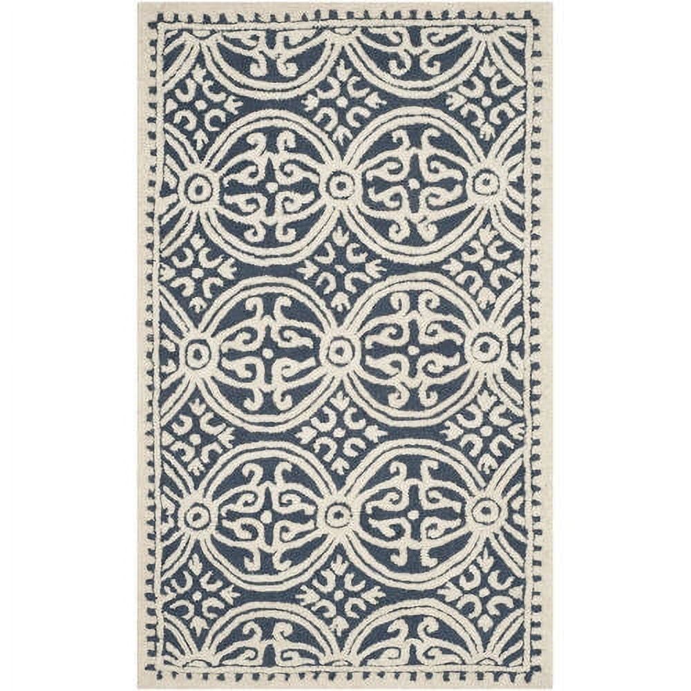 Hand-Tufted Navy Blue & Ivory Wool Area Rug, 4' x 6'