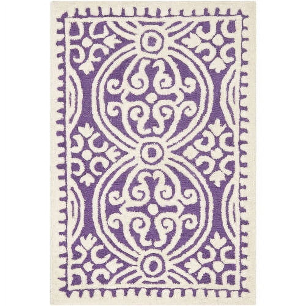 Handmade Purple and Ivory Wool Geometric Area Rug, 2' x 3'