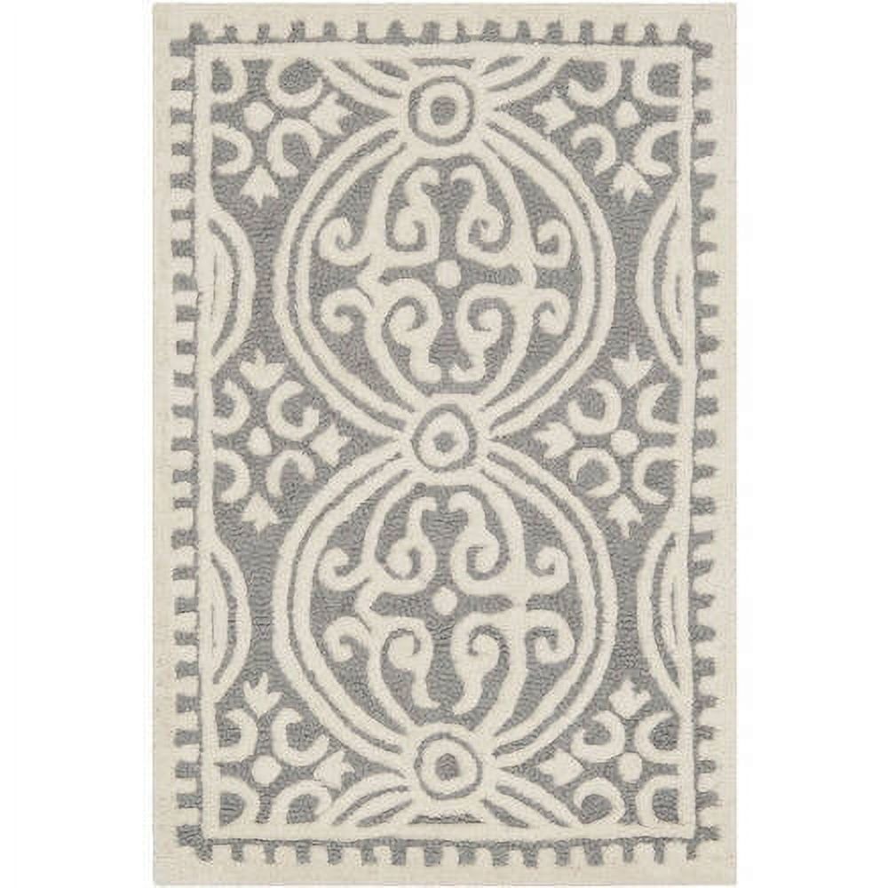 Hand-Tufted Silver and Ivory Wool 6' Square Rug