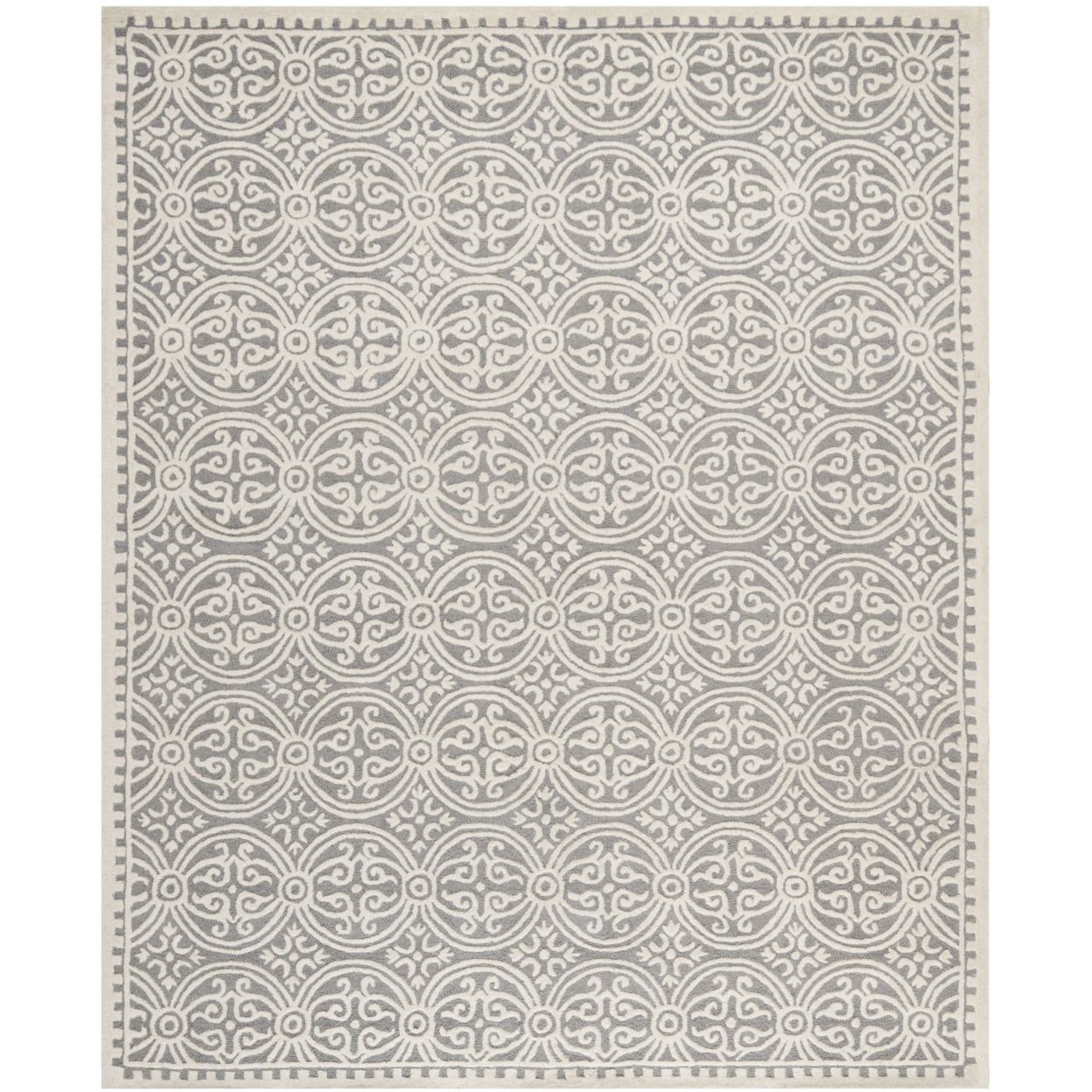 Ivory and Silver Handmade Wool Tufted 9' x 12' Rug