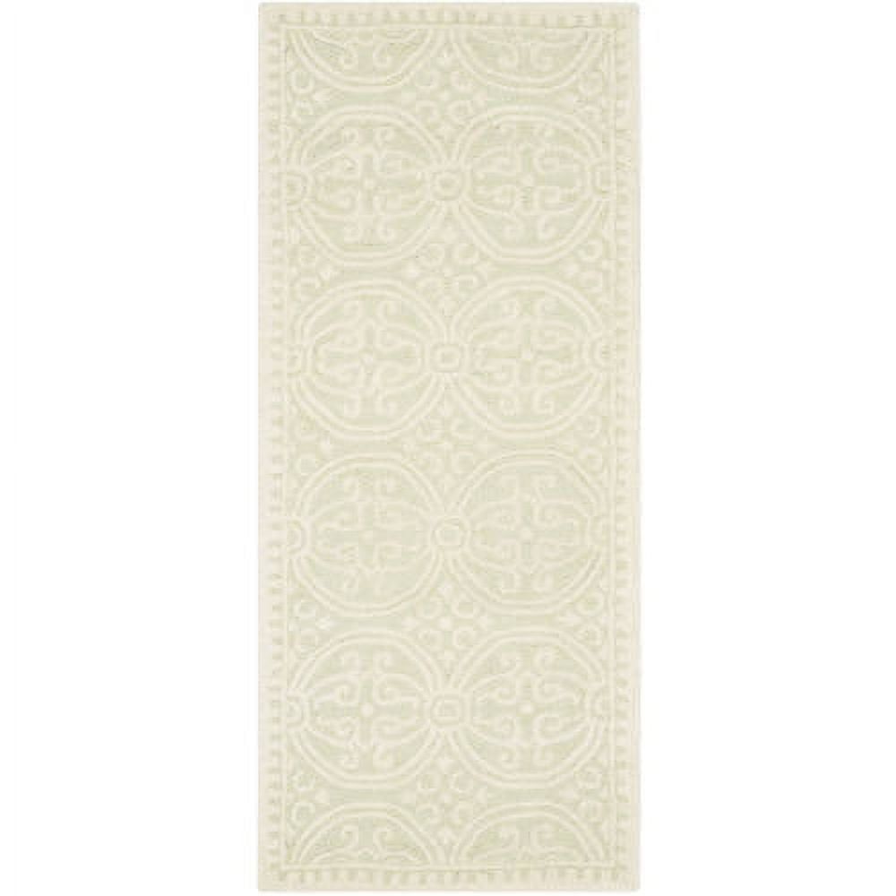 Ivory Hand-Tufted Wool Runner Rug with Geometric Pattern