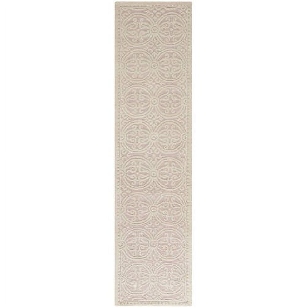 Hand-Tufted Ivory Wool Runner Rug with Geometric Pattern